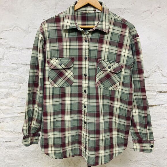 Banana Republic Other - VTG Banana Republic 100% Cotton Gray Red Plaid Flannel Shirt Men's Size Large